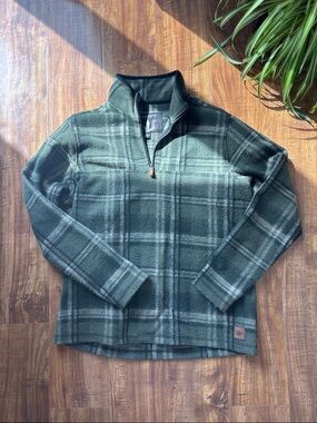 Men's John Wayne Stock & Supply Green Plaid Quarter-Zip Sweater